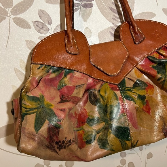 Patricia Nash Lione Large Satchel Shoulder Bag watercolor Floral Leather - Picture 3 of 11